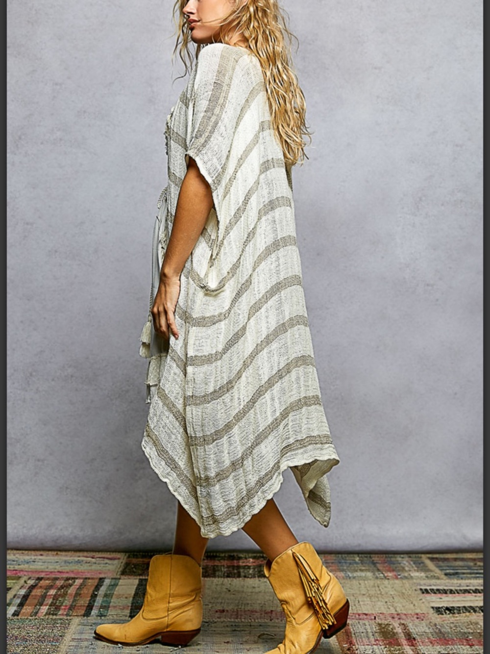 😎💕POL Boho linen Striped Kimono - Picture 6 of 7